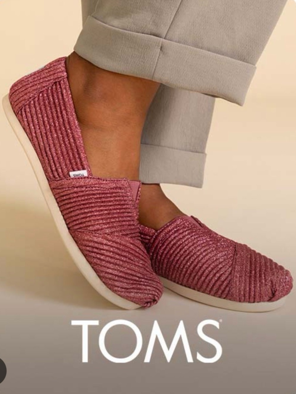 Toms Rose Glitter Ribbed Slip-On Shoes